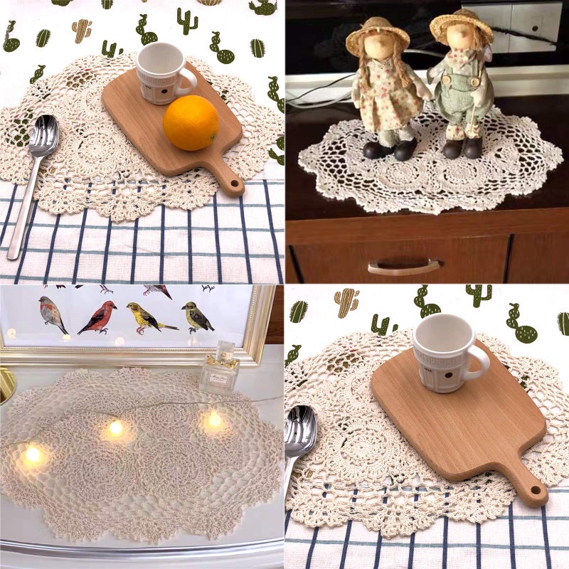 Phantomon Lace Doilies Handmade Crochet Placemats Cotton Doilies Cloth Lace, Pack of 4, Oval Shape, 12 x 17 inch (Beige) - Image 4